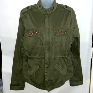 Nine West Vintage America Collection Womens Olive Green Utility Jacket Size M